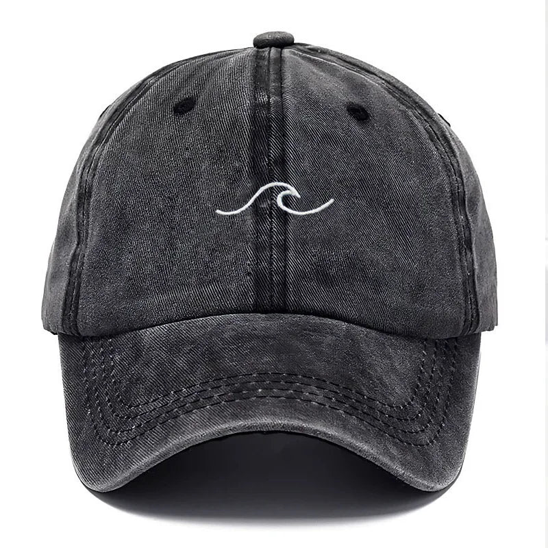 Washed Cotton Dad Cap — Wave Letter Embroidery