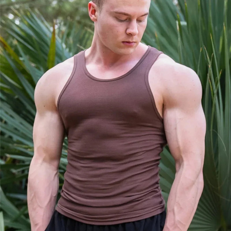Men's Ribbed Muscle Tank Top – Slim Fit Ice Silk Vest for Gym & Beach