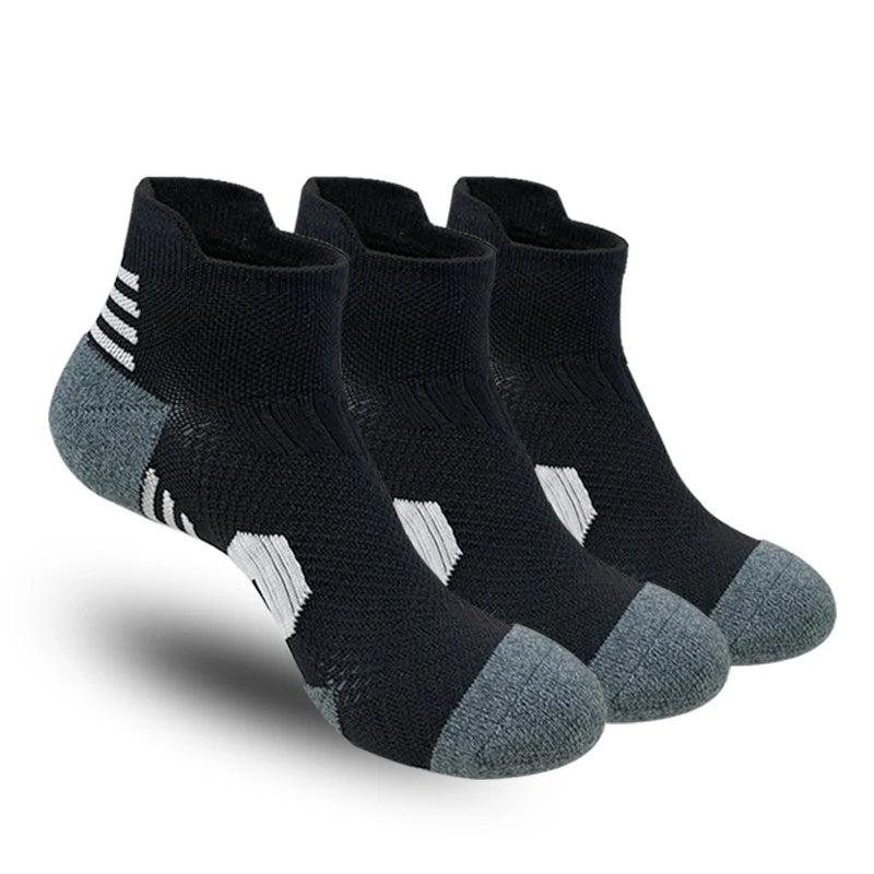 Men's Running Socks 3-Pack – Ankle Compression Socks with Cushioned Sole