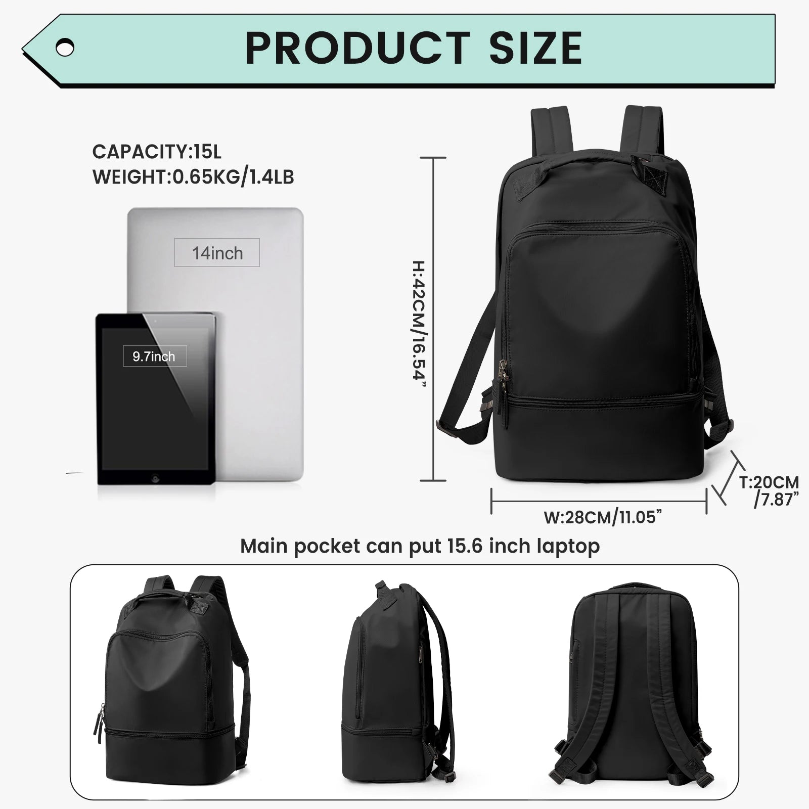 Women's Gym Bag & Travel Backpack with Shoe Compartment – Ideal for Tennis & Swim