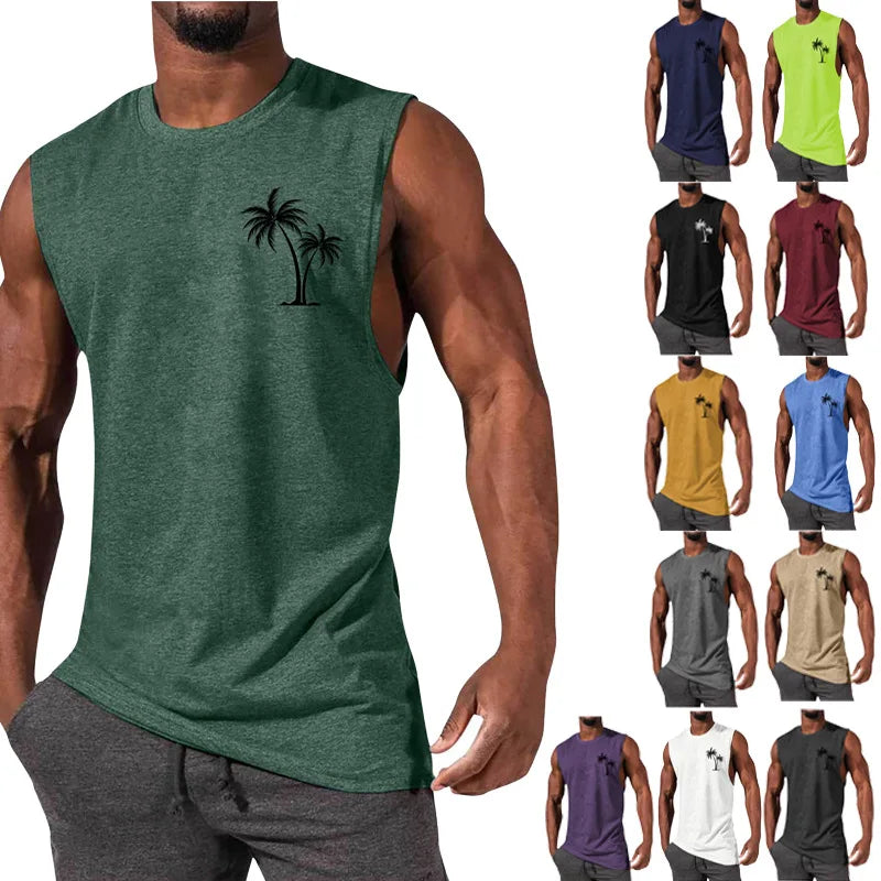 Men's Coconut Tree Print Tank Top – Sleeveless Summer Gym Vest