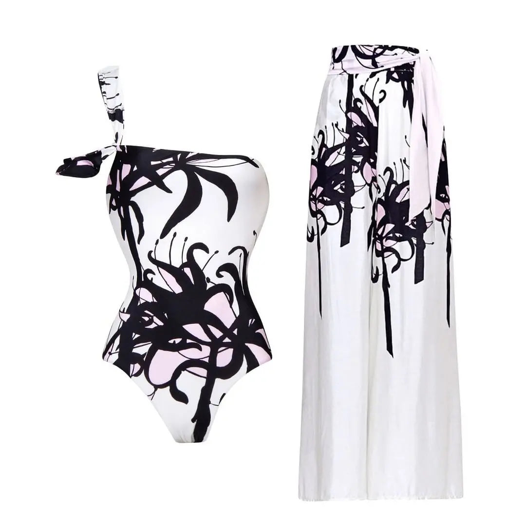 Women's One-Shoulder Swimsuit & Cover-Up Set – Sexy Floral Print Beachwear, Push-Up Bikini & Bodysuit (S-XL)