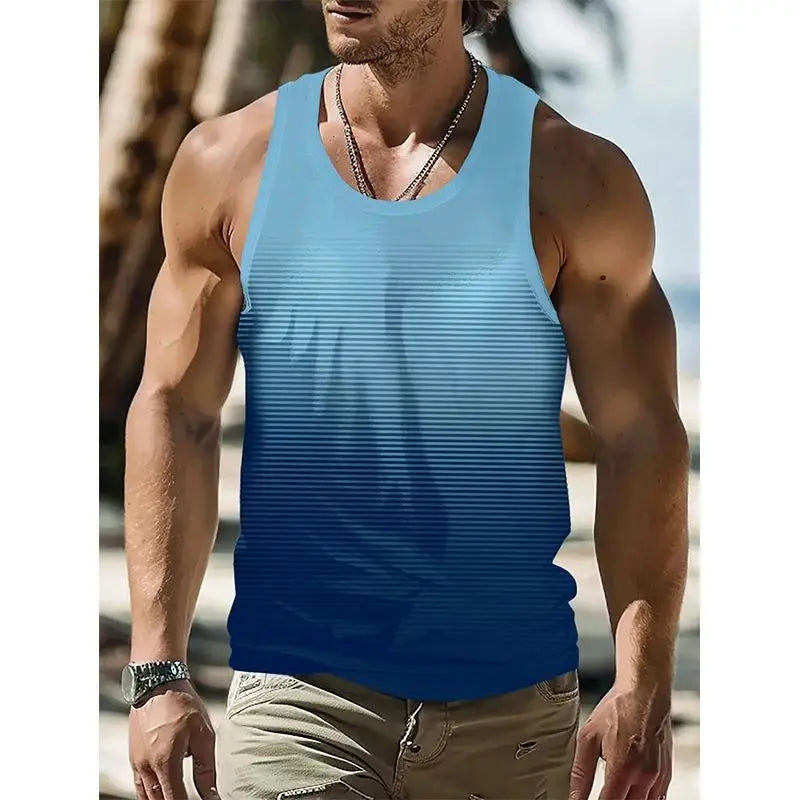 Men's Hawaiian Coconut Tree 3D Print Vest – Oversized Sleeveless Beach Streetwear
