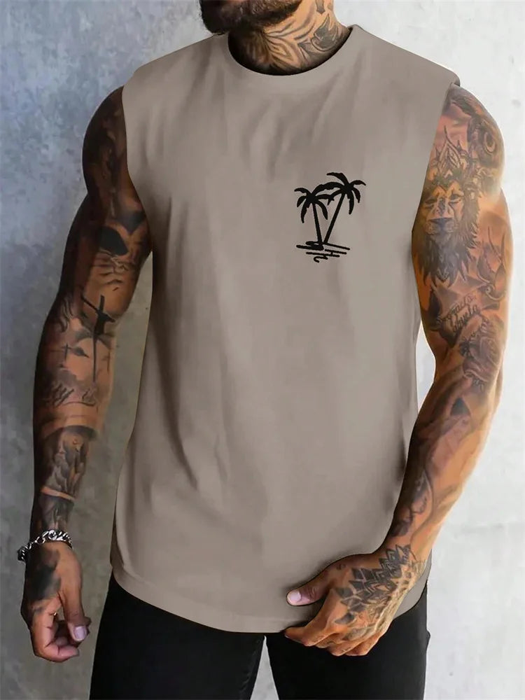 Men's Hawaiian Beach Tank Top – Coconut Print Sleeveless Vest