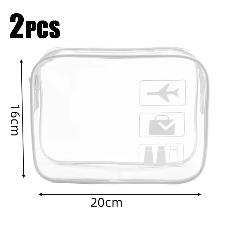 Clear Makeup Bag Set (2 Pcs) – Waterproof PVC Travel Toiletry Pouch for Women