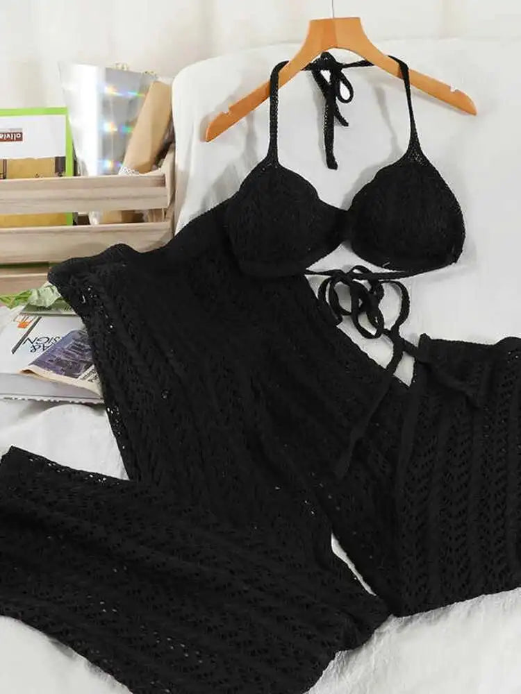 Women's Knit Two-Piece Set – Sleeveless Crop Top & High Waist Wide Leg Pants