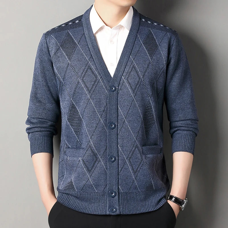 Men's Knitted Cardigan Sweater – Vintage V-Neck Button-Up Jumper for Fall & Winter