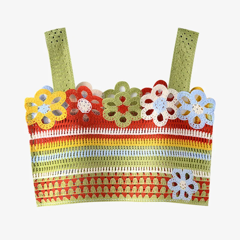 Women's Floral Crochet Crop Top – Hollow-Out Knit Cami | Fairycore Summer Top