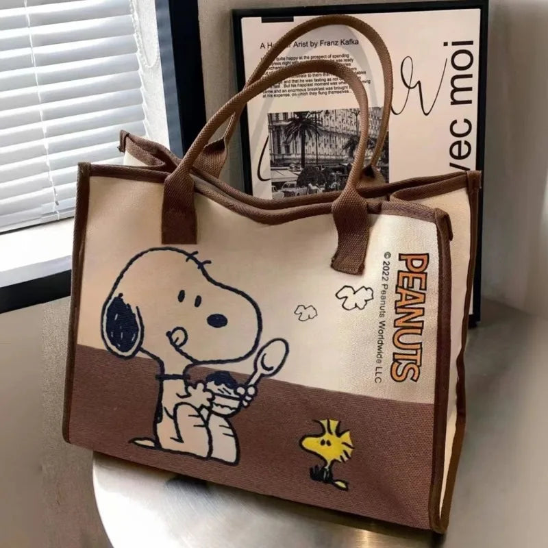 Snoopy & Woodstock Canvas Tote Bag | Large Capacity Shoulder Bag