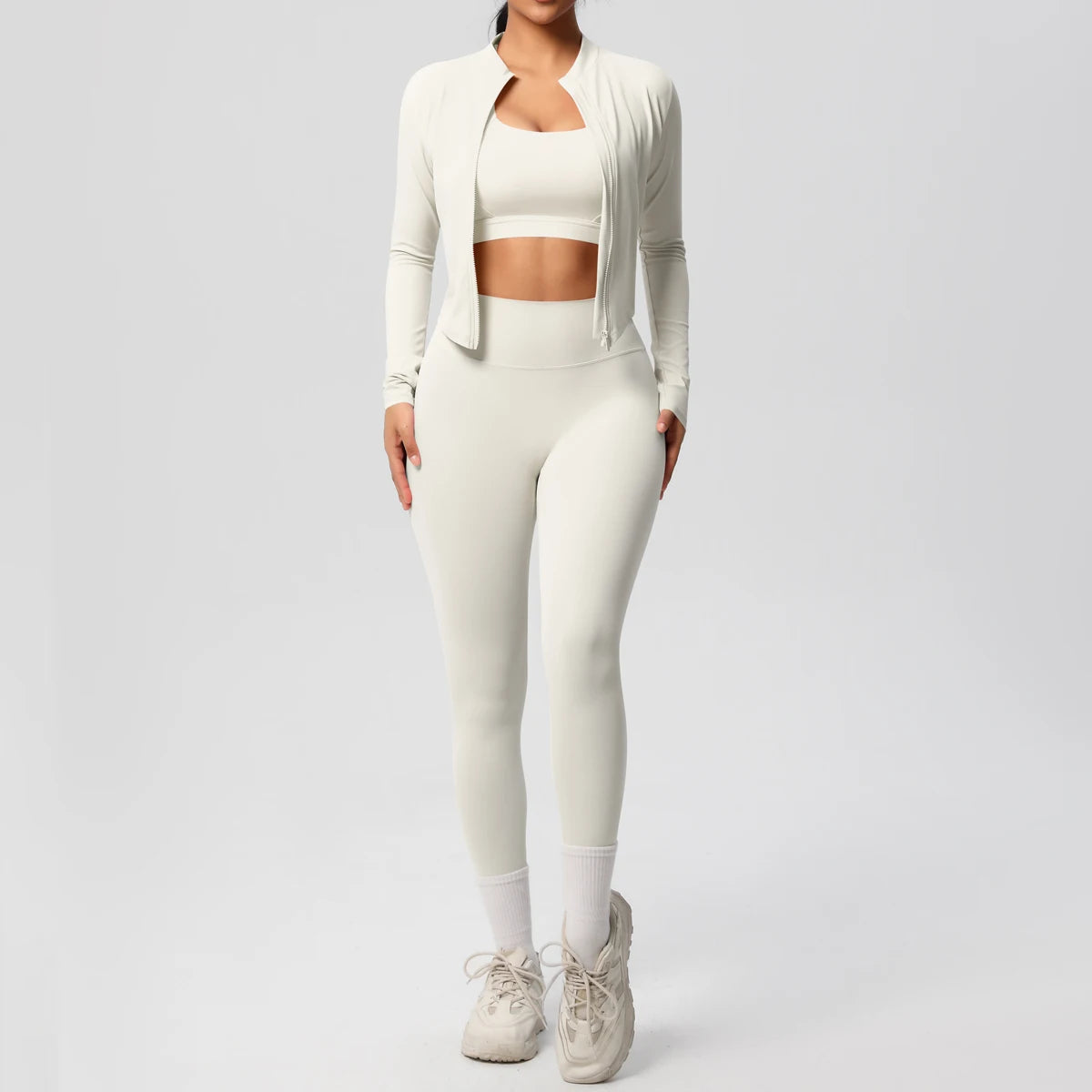 Women's 3-Piece Yoga Set – Sports Bra, Zip Jacket & High-Waist Leggings