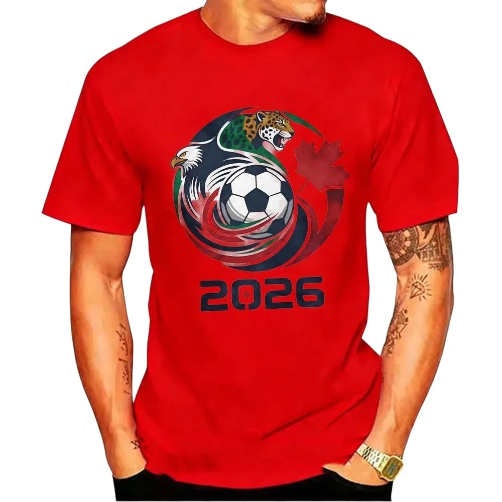 Men's 2026 World Cup Soccer Graphic Tee – USA, Canada & Mexico Eagle Jaguar Design