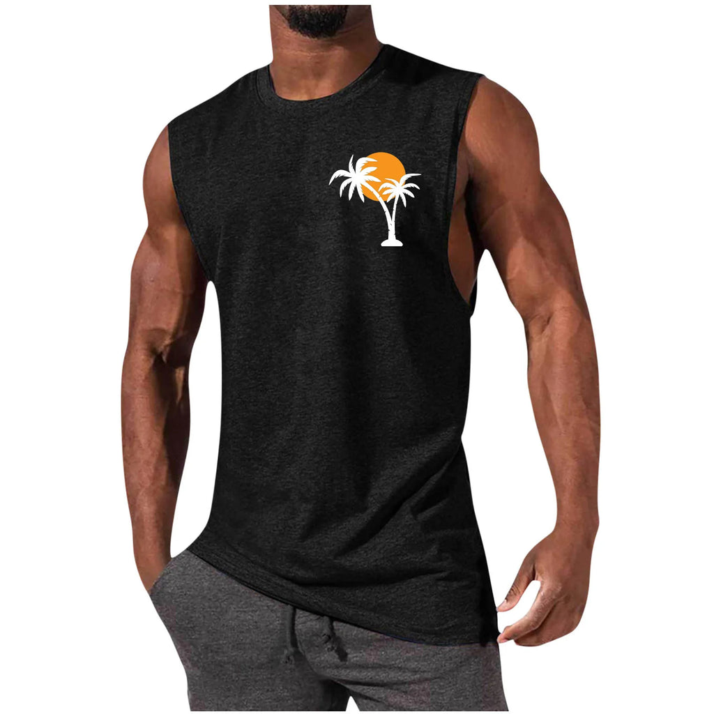 Men's Coconut Tree Print Tank Top – Sleeveless Summer Gym Vest