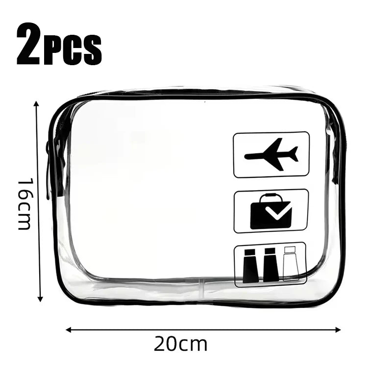 Clear Makeup Bag Set (2 Pcs) – Waterproof PVC Travel Toiletry Pouch for Women