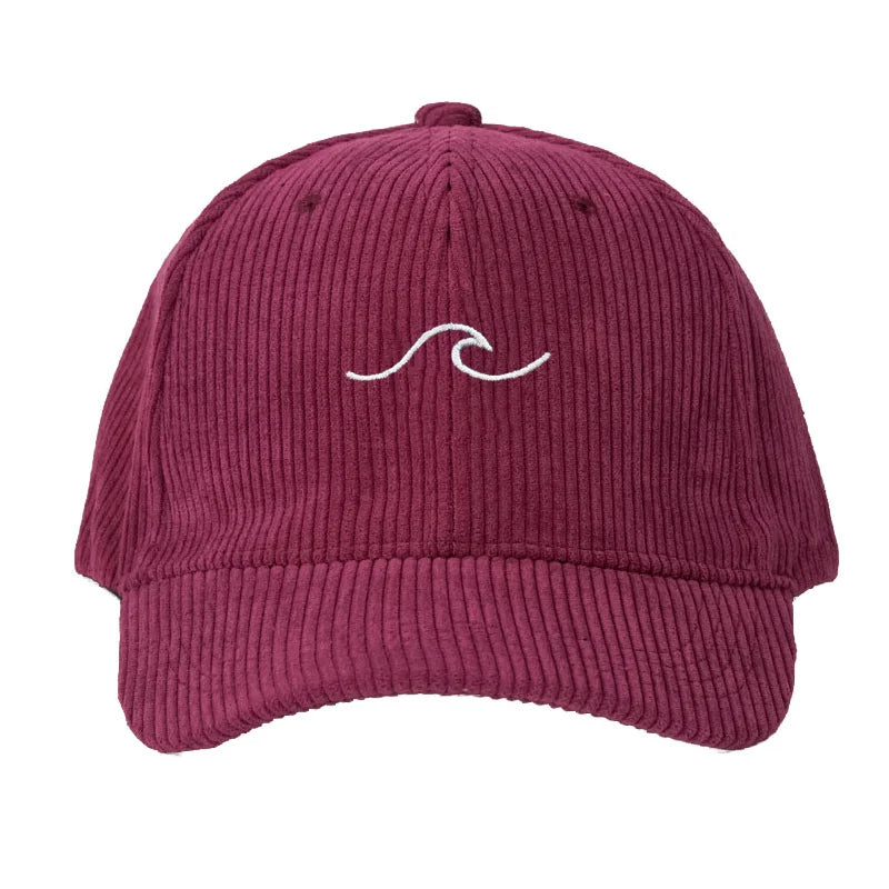Corduroy Wave Embroidery Dad Cap – Unisex Adjustable Streetwear Sun Hat