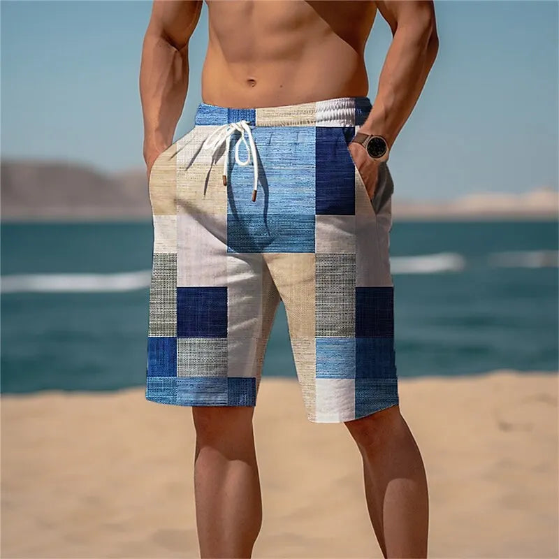 Men's Hawaiian Board Shorts – Quick-Dry Plaid Print Beach Trunks for Swimming & Vacation