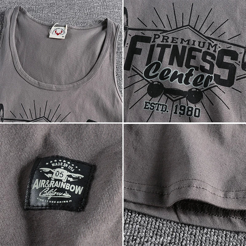 Men's Retro Print Washed Cotton Sleeveless Vest | Casual Sports Tank Top