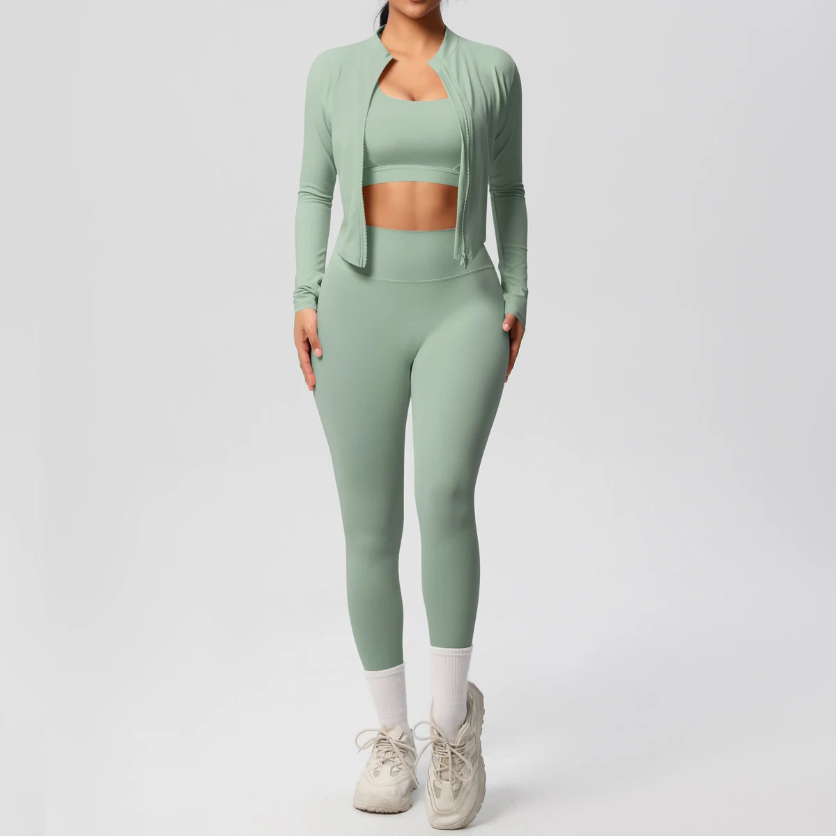 Women's 3-Piece Yoga Set – Sports Bra, Zip Jacket & High-Waist Leggings