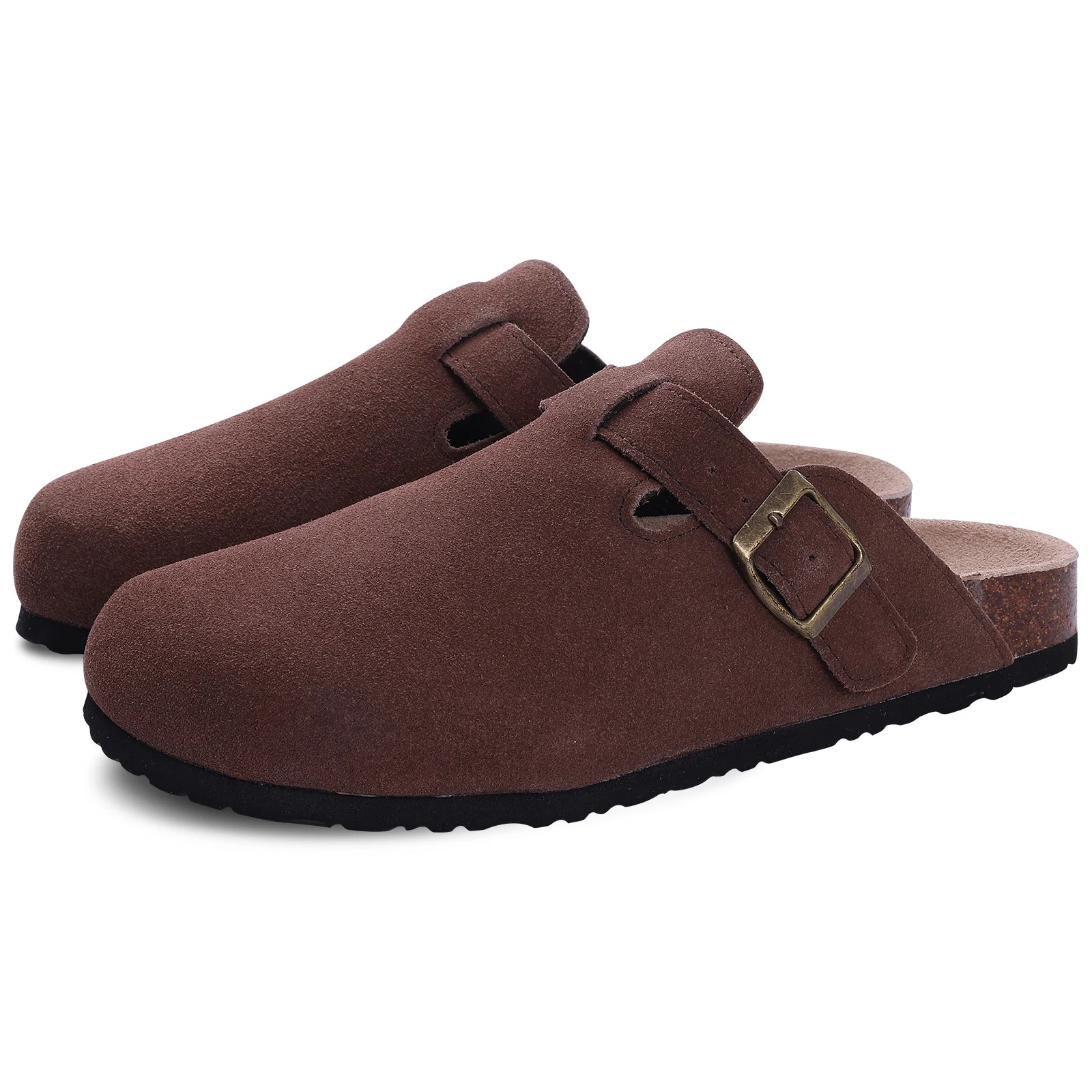 Women's Suede Mule Sandals with Cork Insole & Arch Support