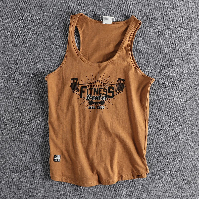 Men's Retro Print Washed Cotton Sleeveless Vest | Casual Sports Tank Top