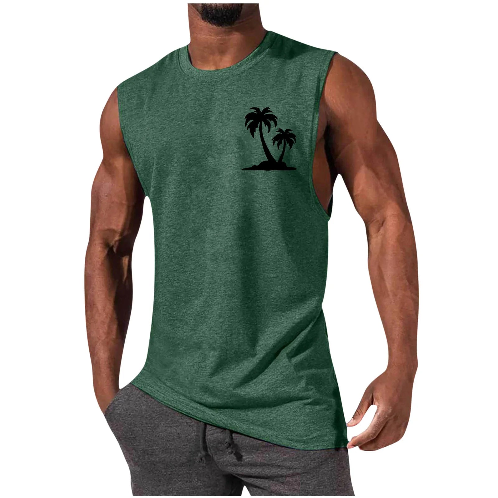 Men's Coconut Tree Print Tank Top – Sleeveless Summer Gym Vest