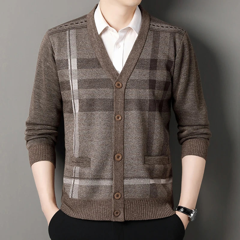 Men's Knitted Cardigan Sweater – Vintage V-Neck Button-Up Jumper for Fall & Winter