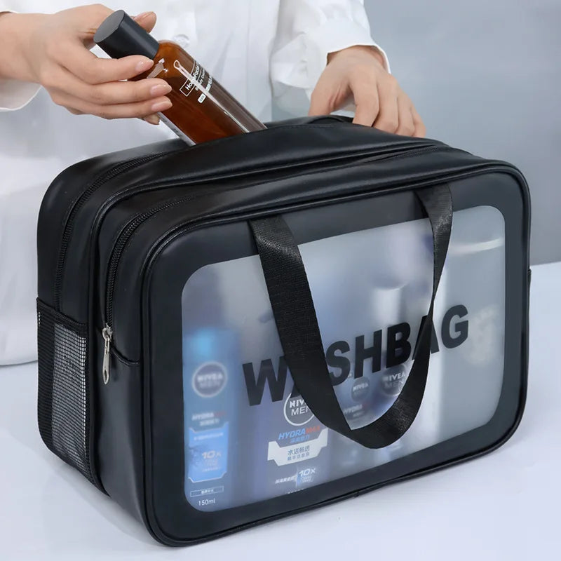 Dry-Wet Separation Cosmetic Bag – Transparent PU Travel & Gym Organizer