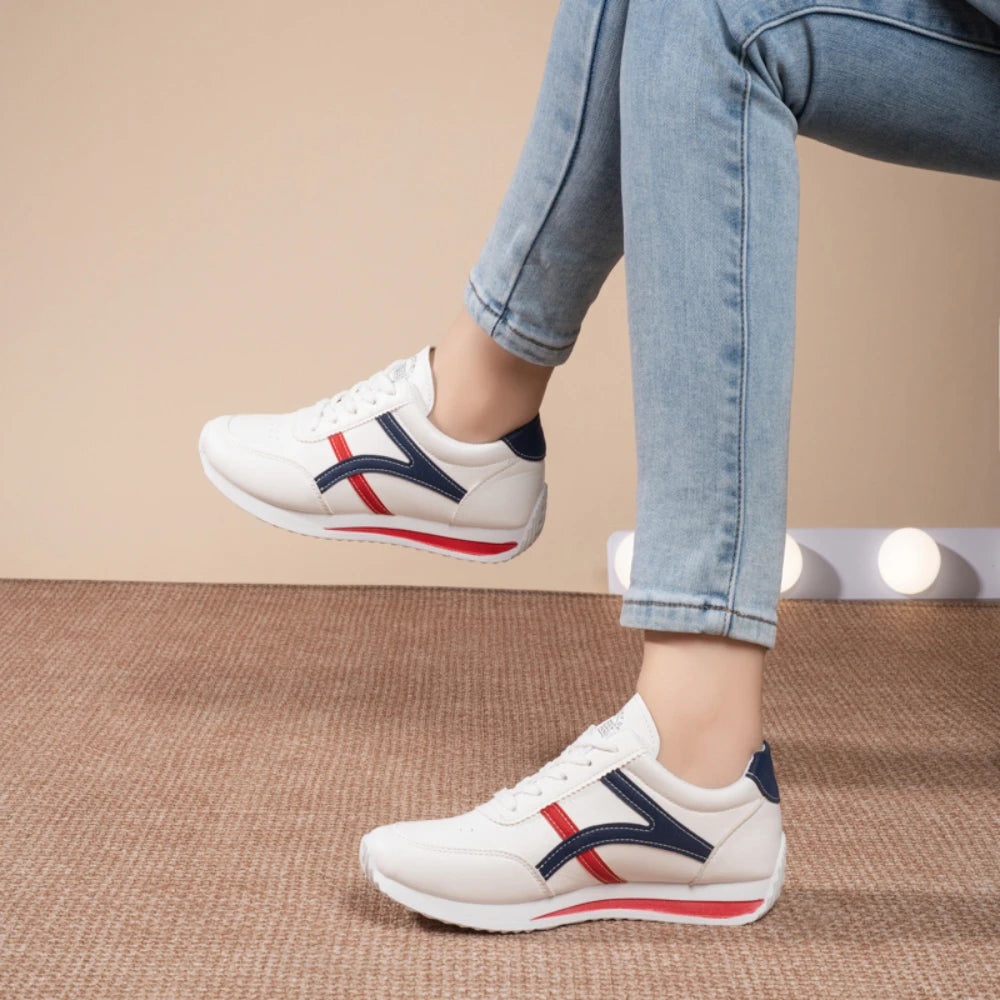 Women's Leather Comfort Sneakers – Waterproof Lace-Up Running & Walking Shoes