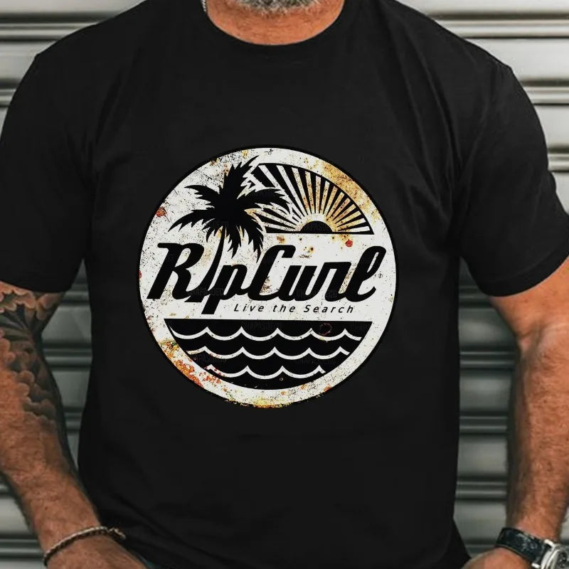 Men's Beach Graphic Crew Neck T-Shirt | Short Sleeve Summer Tee