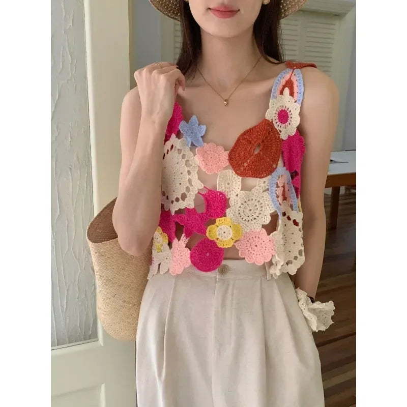 Floral Crochet Crop Tank Top – Fairycore Summer Knit
