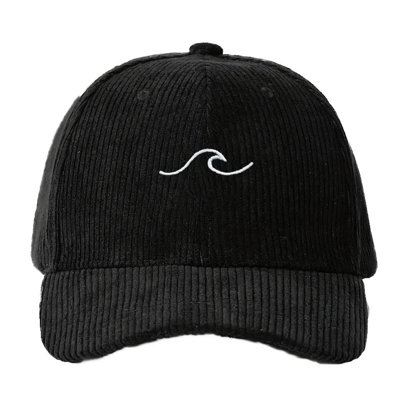 Corduroy Wave Embroidery Dad Cap – Unisex Adjustable Streetwear Sun Hat