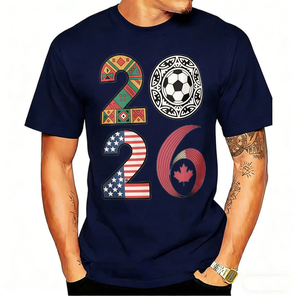 2026 World Cup Soccer Graphic Tee – USA, Canada & Mexico Cotton Shirt