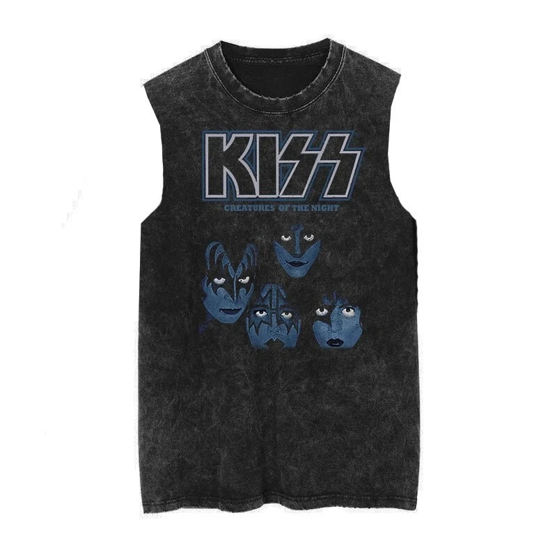 Vintage KISS Band Graphic Tank Top | Washed Retro Sleeveless Vest