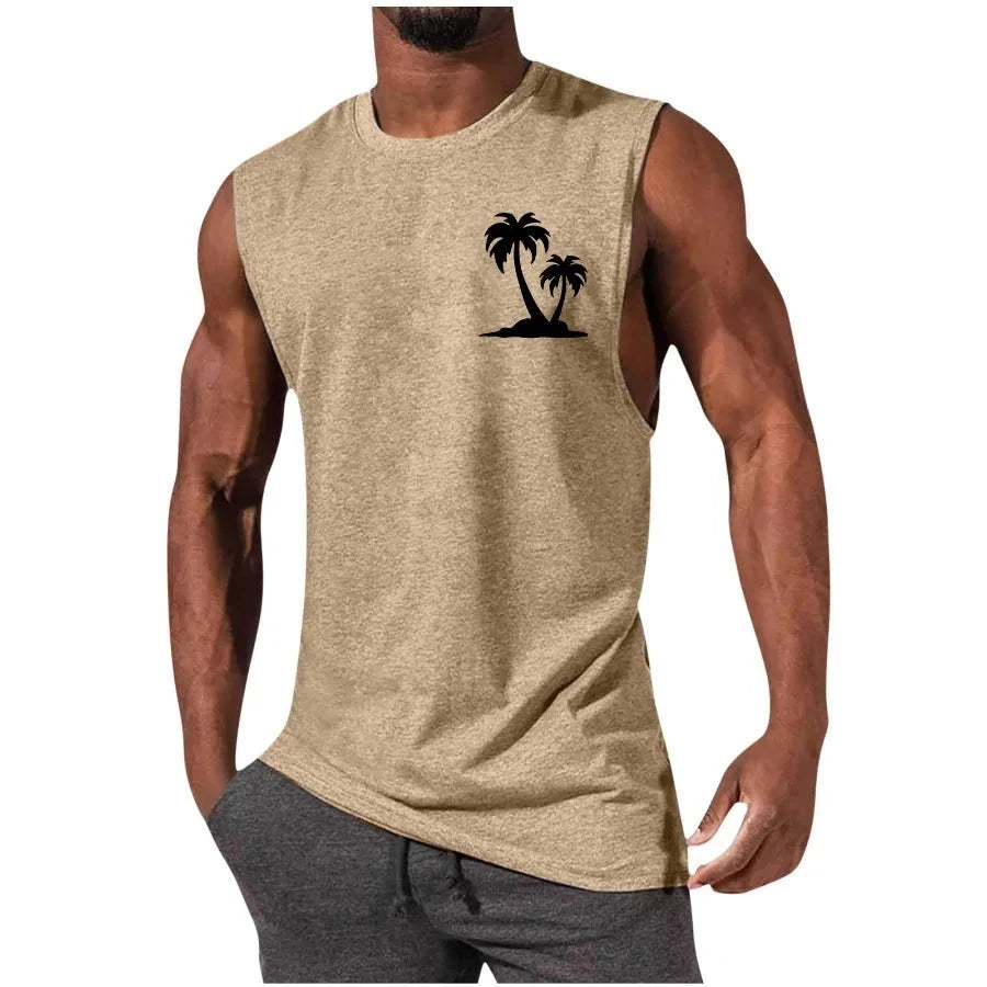 Men's Coconut Tree Print Tank Top – Sleeveless Summer Gym Vest
