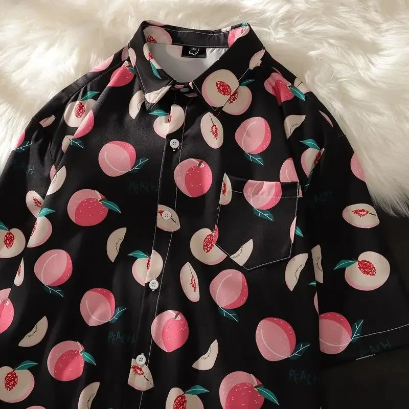 3D Fruit Print Button-Up Shirt – Oversized Unisex Streetwear