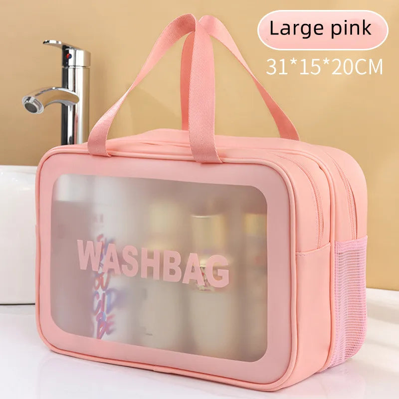 Dry-Wet Separation Cosmetic Bag – Transparent PU Travel & Gym Organizer