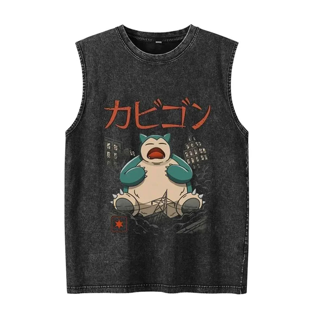 Pokémon Anime Graphic Tank Top | Vintage Wash Oversized Sleeveless Vest