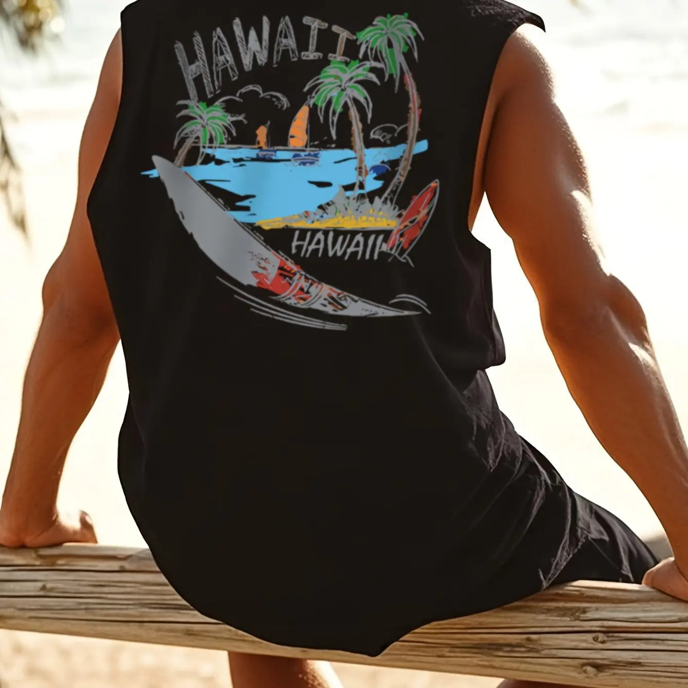 Men's Hawaiian Print Sleeveless Tank Top – Breathable Loose Fit Beach & Casual Vest