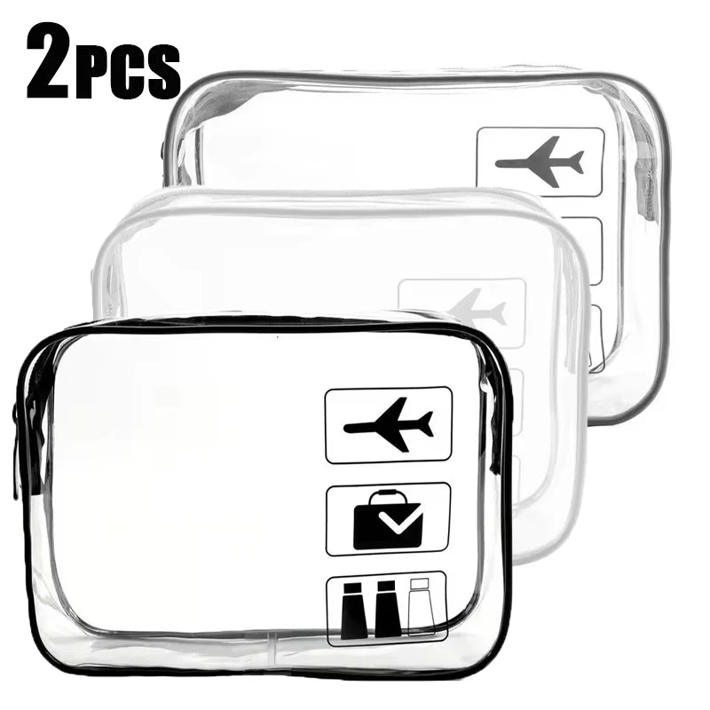 Clear Makeup Bag Set (2 Pcs) – Waterproof PVC Travel Toiletry Pouch for Women