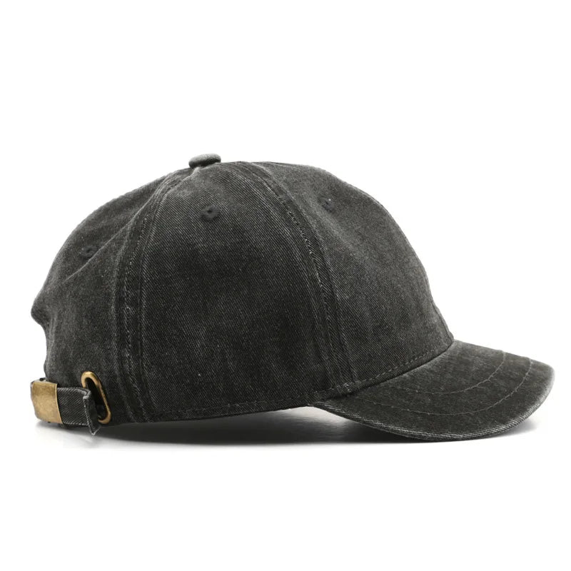 Washed Denim Short Brim Baseball Cap – Unisex Cotton Snapback Visor Hat for Men & Women