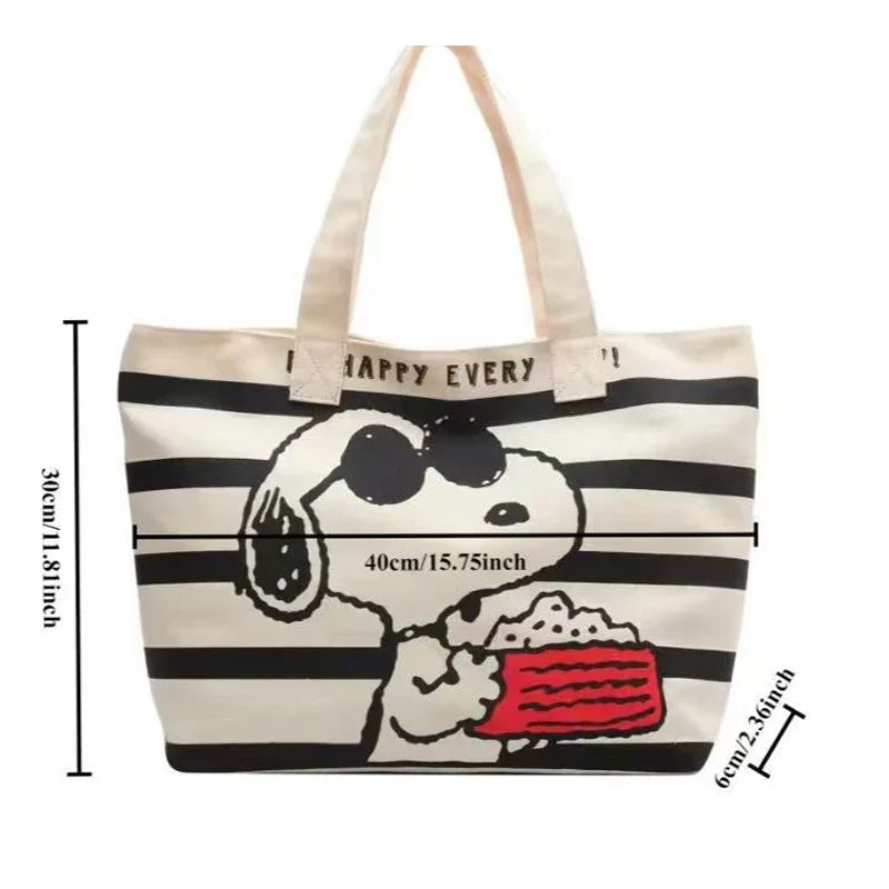 Snoopy Canvas Tote Bag – Large Capacity Zipper Shoulder Bag for School & Daily Use