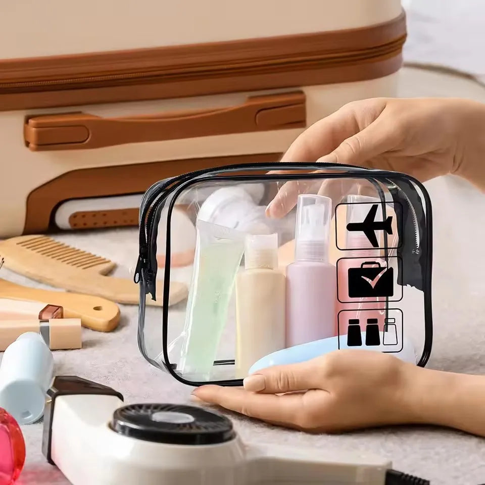 Clear Makeup Bag Set (2 Pcs) – Waterproof PVC Travel Toiletry Pouch for Women