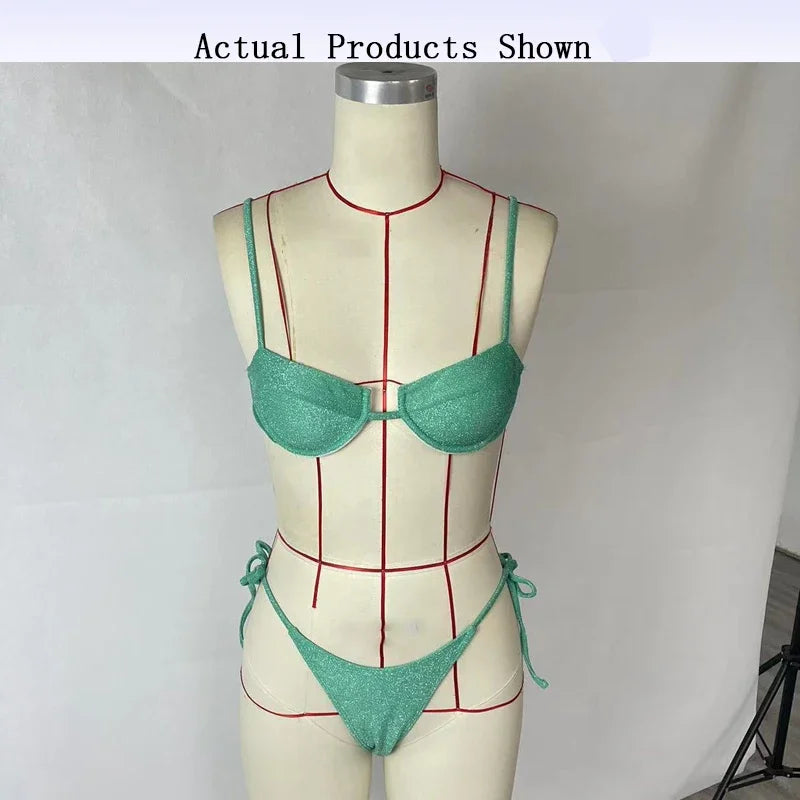 Women's Glossy Lace-Up High Waist Bikini Set – Sexy Backless Suspender 2-Piece Swimsuit for Beach & Vacation (S-L)