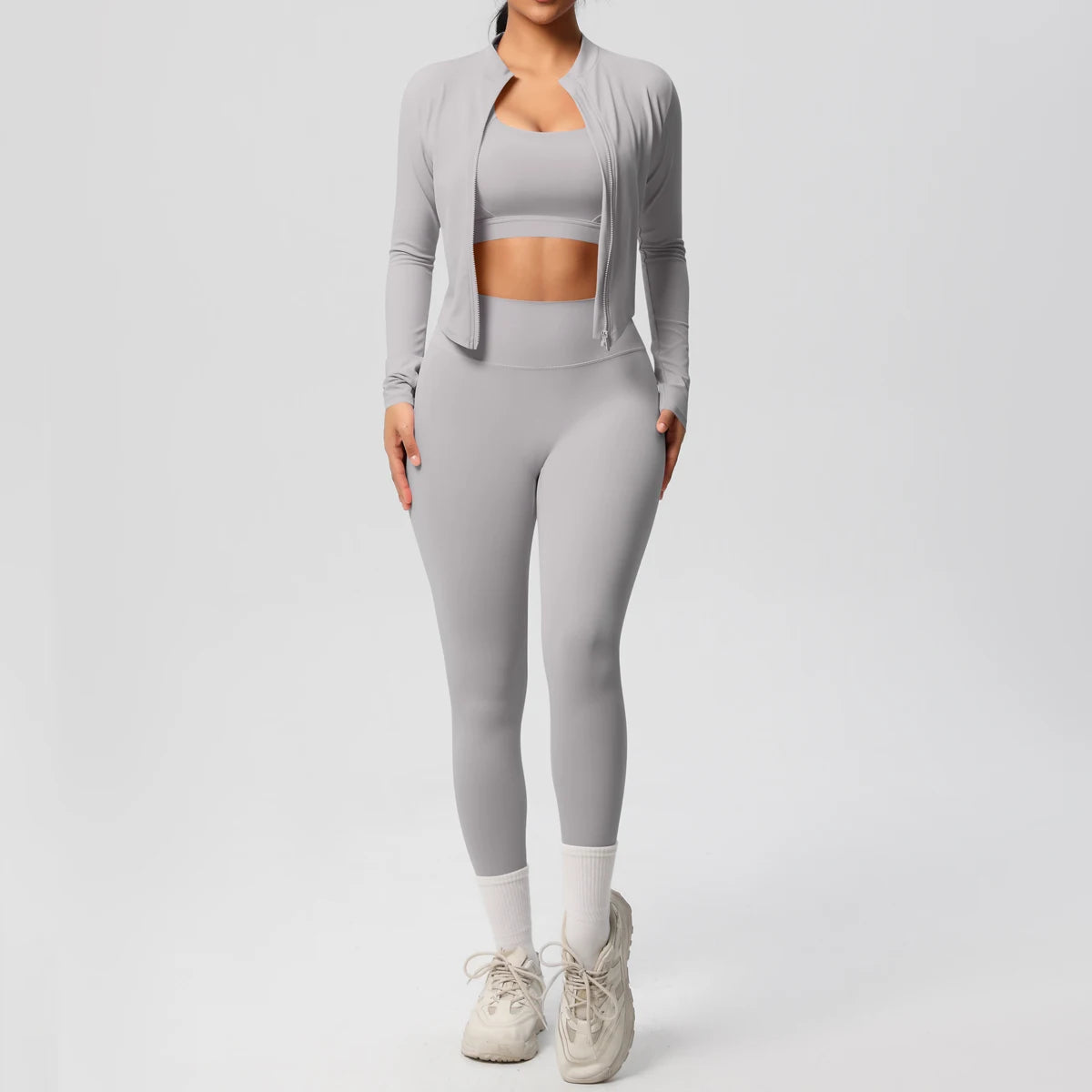 Women's 3-Piece Yoga Set – Sports Bra, Zip Jacket & High-Waist Leggings
