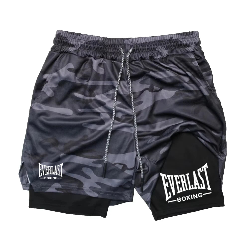 Men's Printed Compression Gym Shorts – Double-Layer Quick-Dry Training Shorts