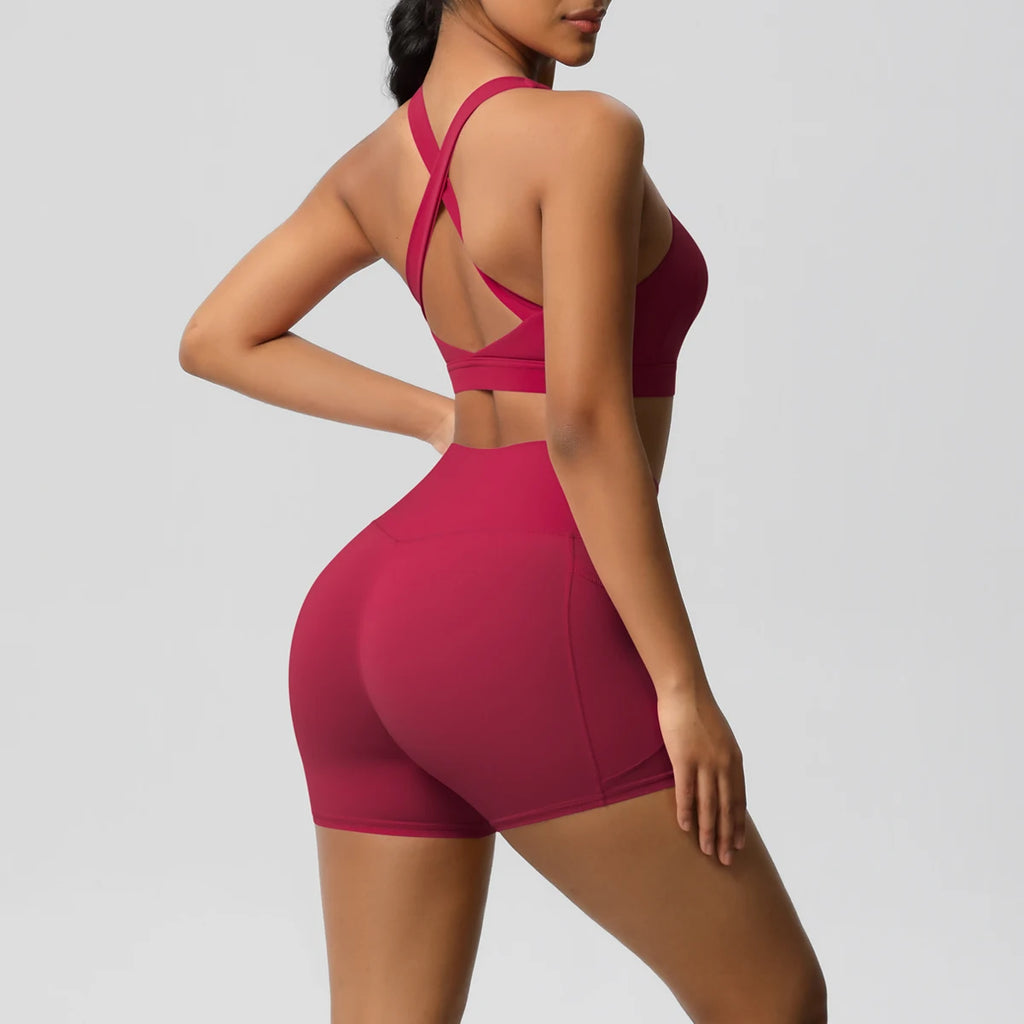 Women's 2-Piece Yoga Set with Pockets | Crossover Bra + High-Stretch Leggings