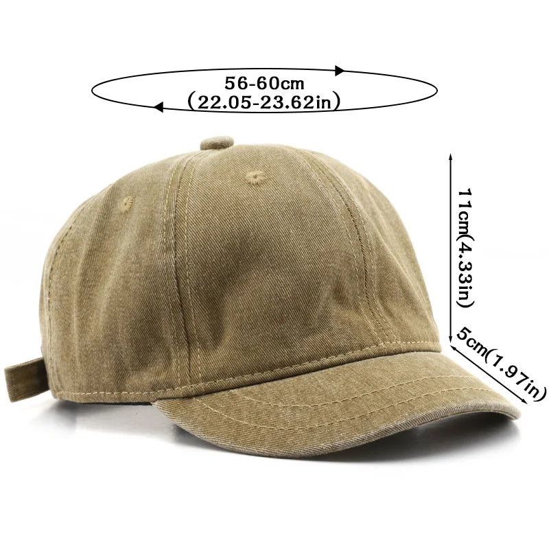 Washed Denim Short Brim Baseball Cap – Unisex Cotton Snapback Visor Hat for Men & Women