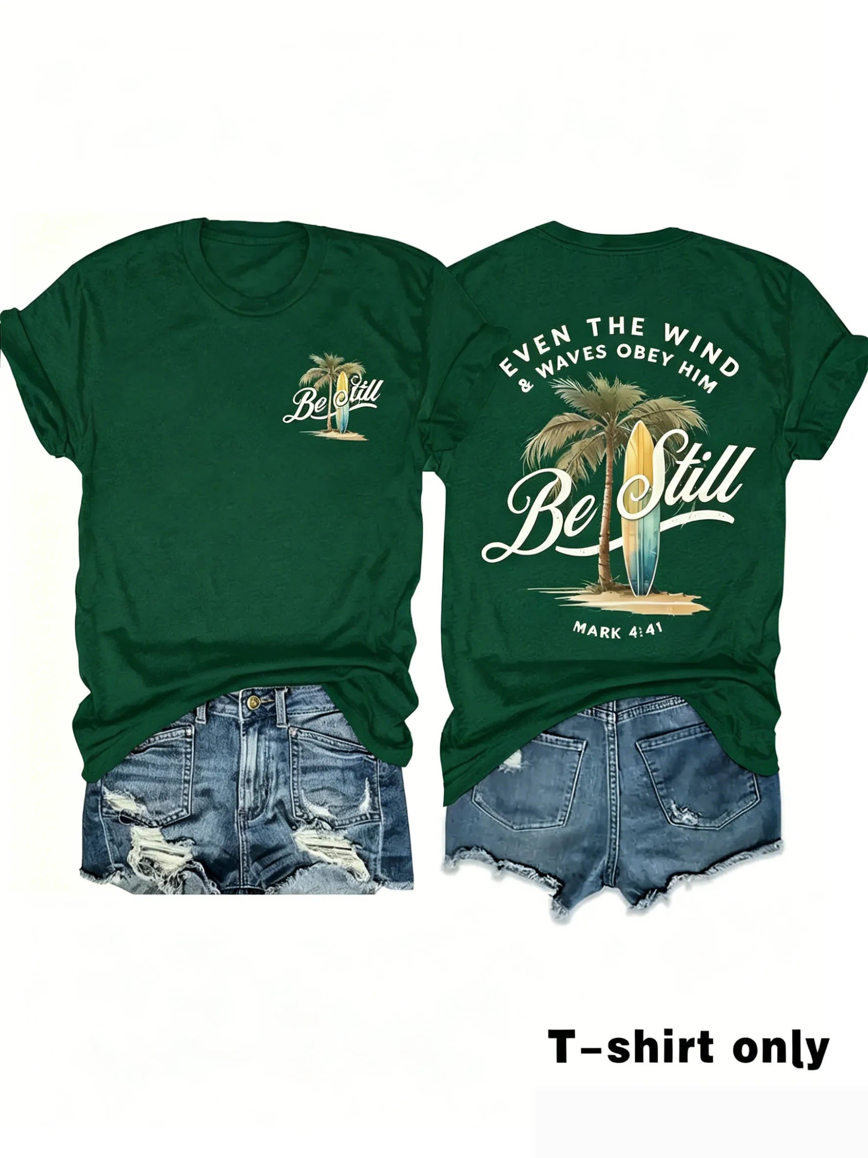 Women's Palm Tree & Sun Print T-Shirt – Casual Beach Vacation Tee