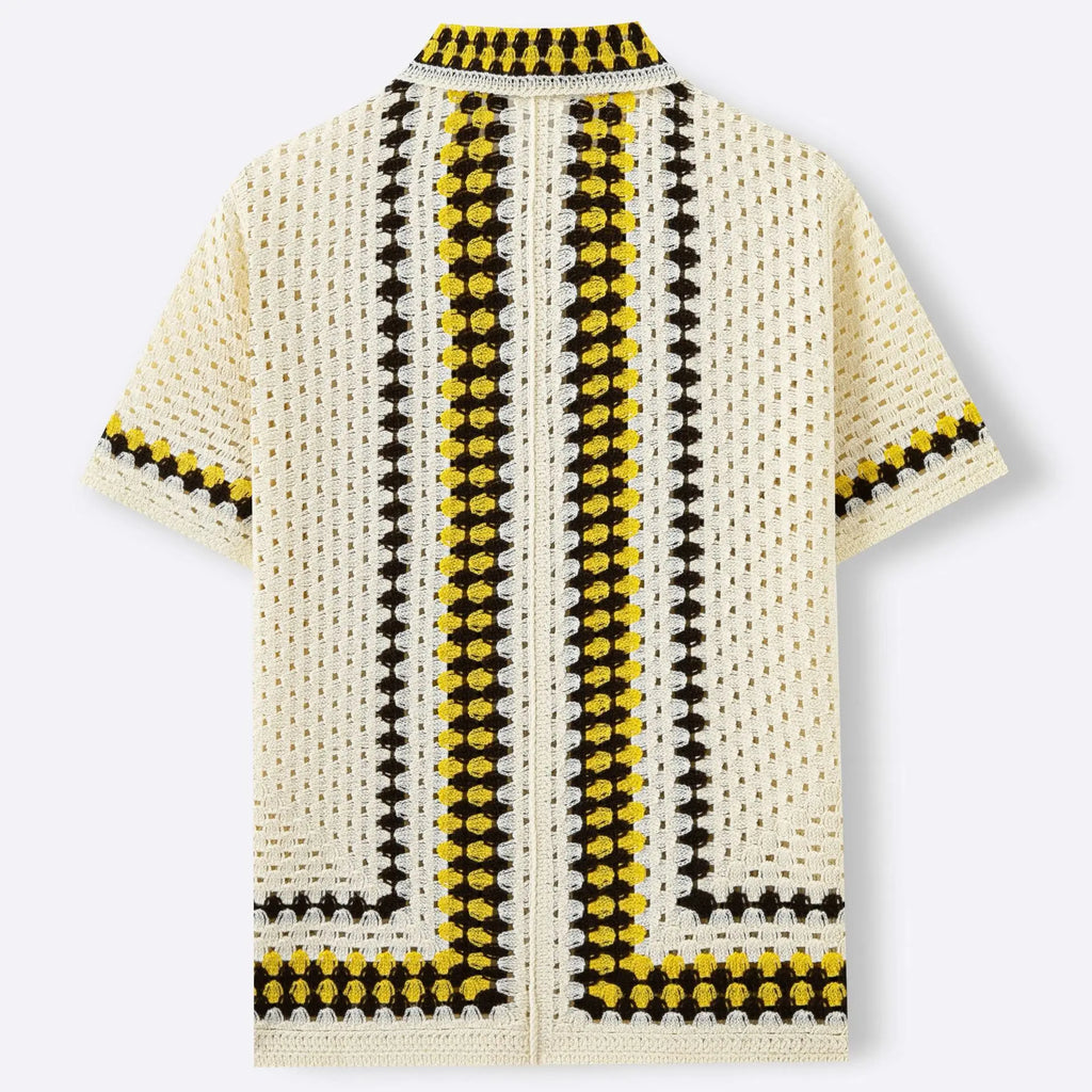 Men's Crochet Hollow Knit Polo Shirt – Summer Casual Vacation Top