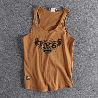 Men's Retro Print Washed Cotton Sleeveless Vest | Casual Sports Tank Top
