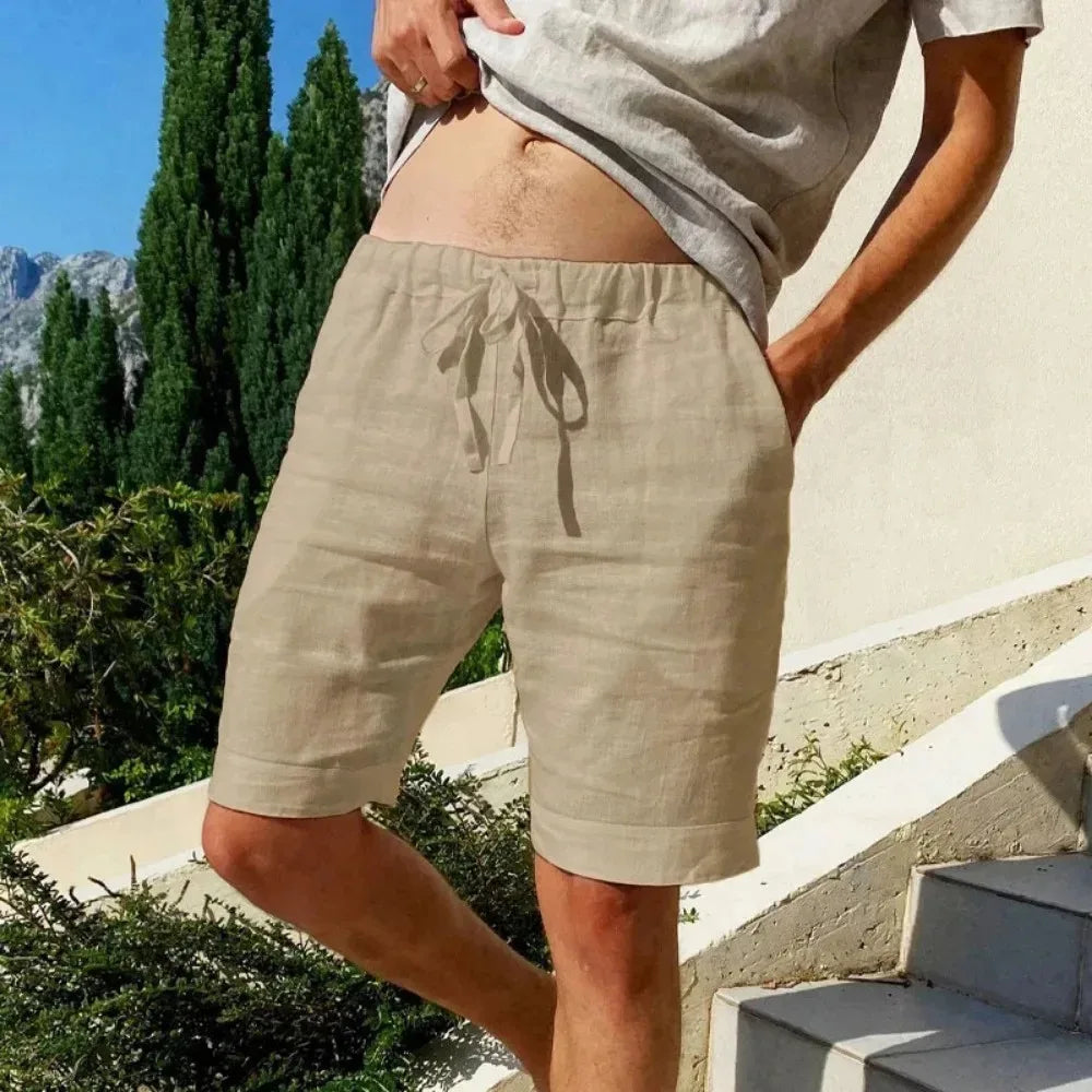 Men's Cotton Linen Beach Shorts | Casual Elastic Waist Summer Shorts